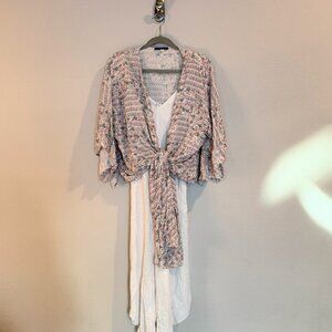 Final Touch - Floral Tie-Front Kimono Cardigan -  L